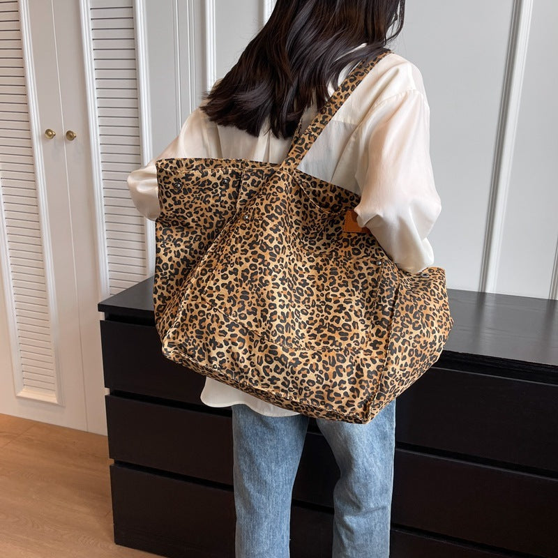 Large Capacity Leopard Print Canvas Tote Bag-Aria Doejay