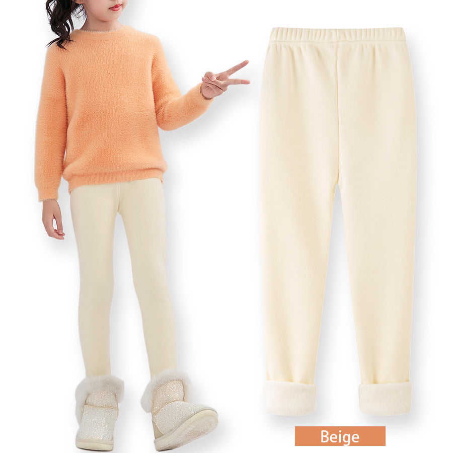 FallWinter Hot-selling Girls' Leggings Fleece-lined Warm Cropped Pants-Aria Doejay