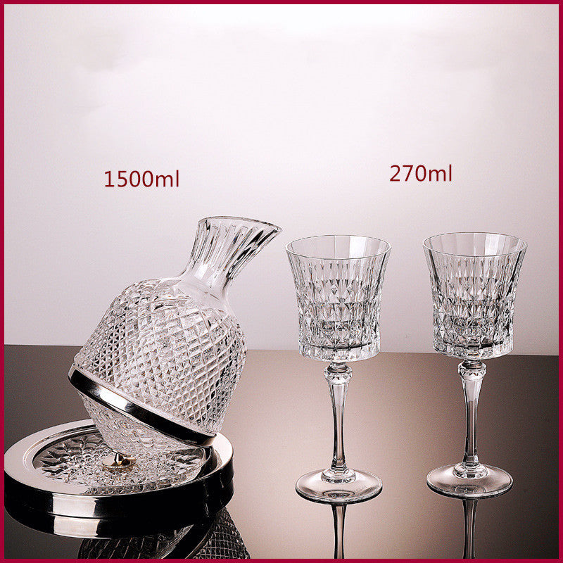 Crystal-cut Rotating Top Tumbler Crystal Glass Red Wine Decanter Set-Aria Doejay