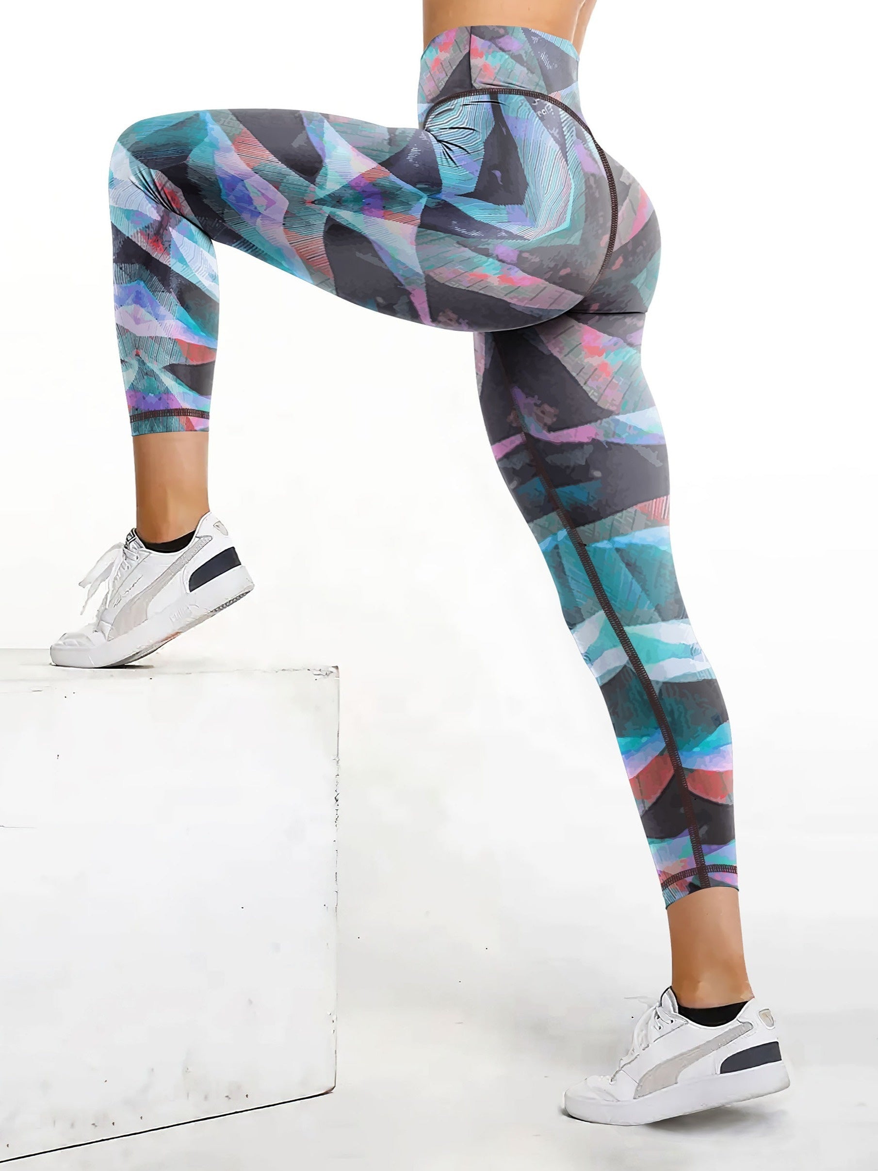 Vibrant Color Print High-Waisted Fitness Leggings - Women's Stretchy Yoga Pants for Outdoor Workout - Moisture-Wicking, Breathable, and Comfortable