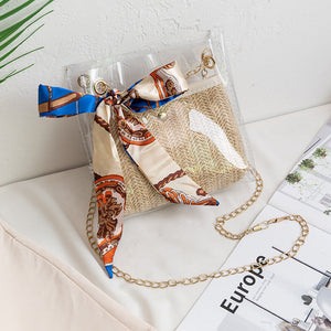 Jelly Bag Transparent Shoulder Bag Straw Woven