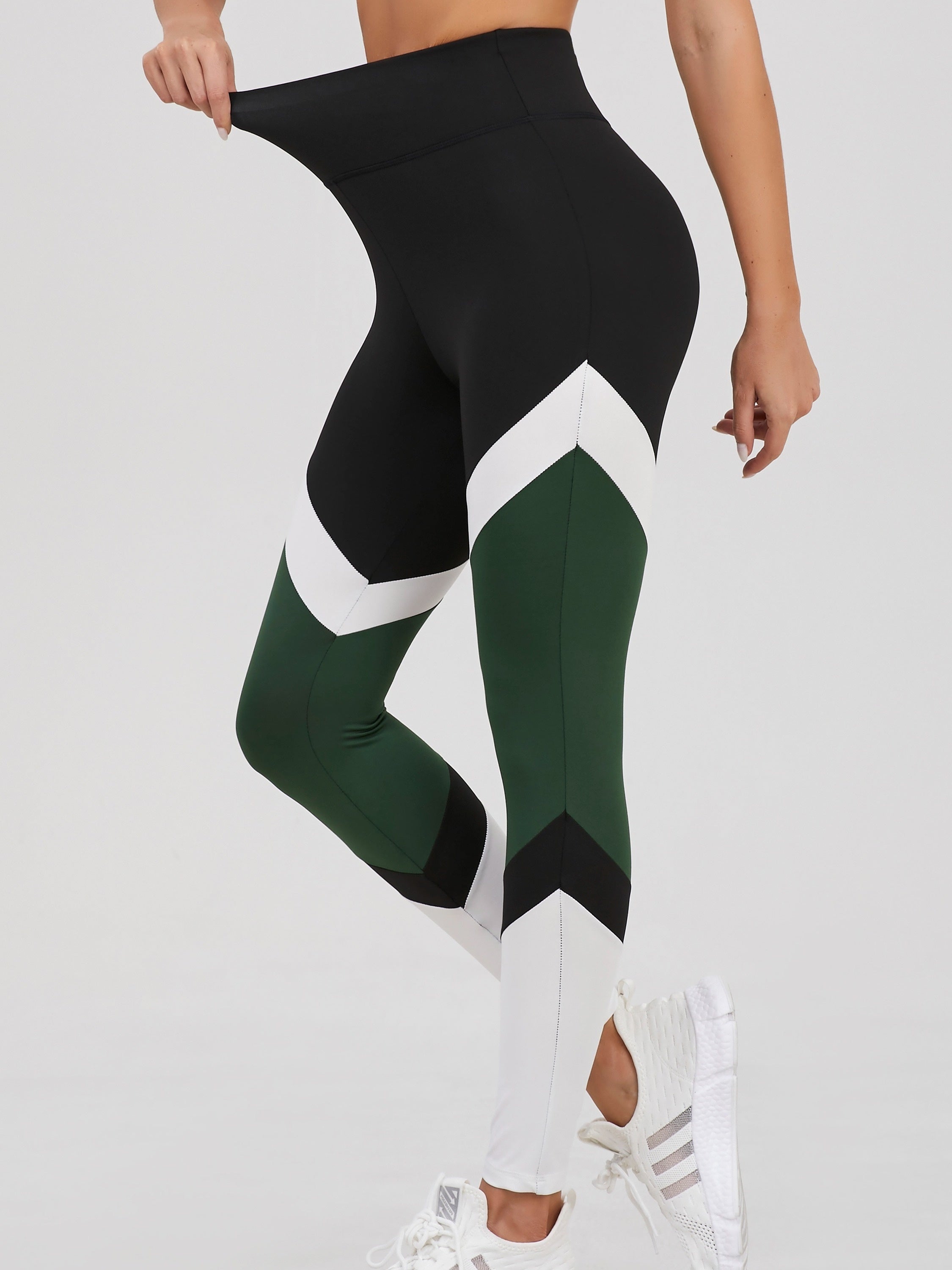 Women's High-Waist Yoga Leggings - Color Block, Stretchy & Breathable Activewear Pants for Running and Fitness