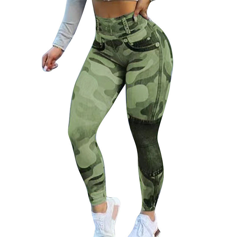 Women's Multicolor Print Camo Slim Fit Butt Lift Yoga Leggings-Aria Doejay