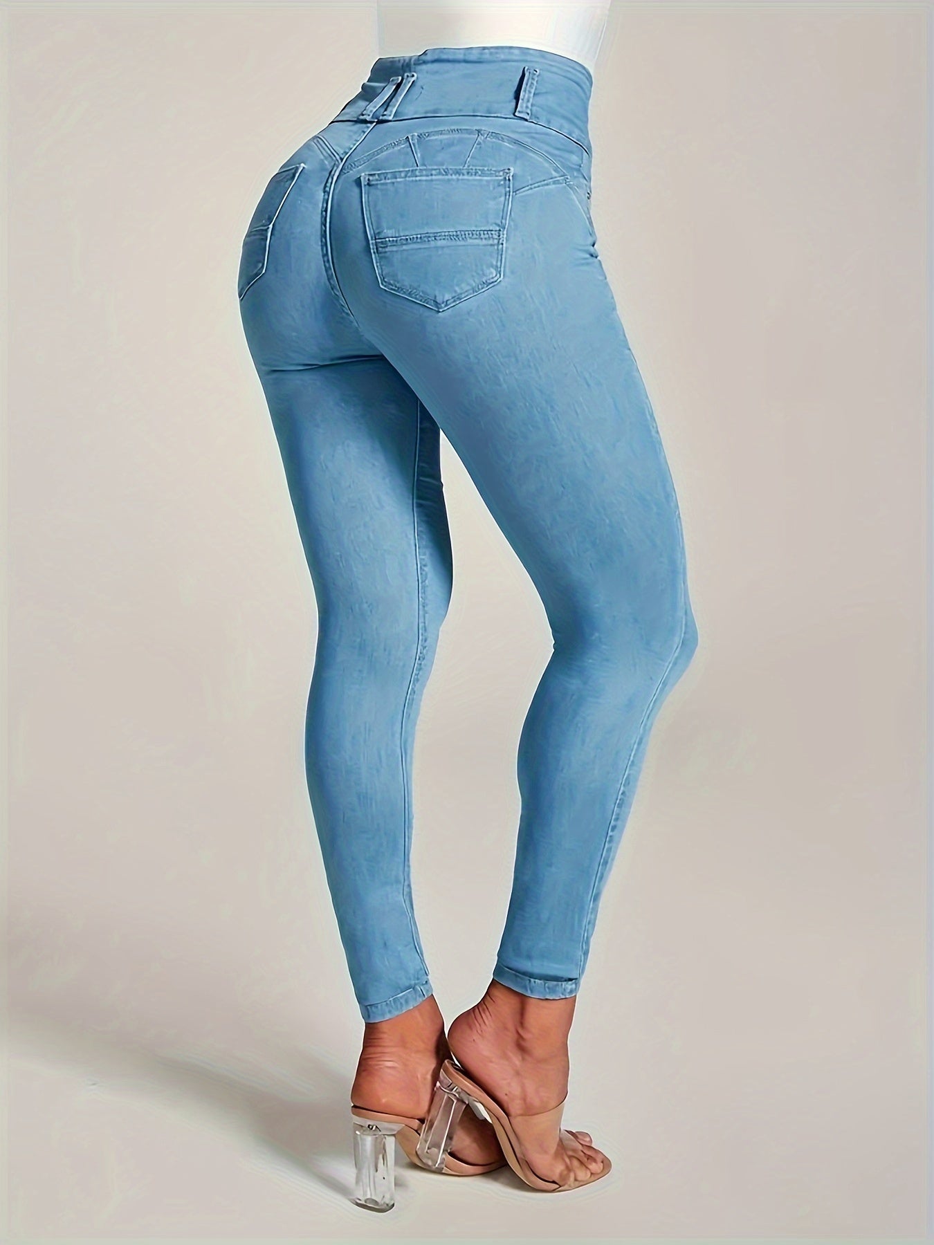 Fashionable Single-Breasted Womens Jeans - High Rise Skinny Fit in Classic Blue Wash - Premium Hot Denim Pants for a Chic Wardrobe Staple