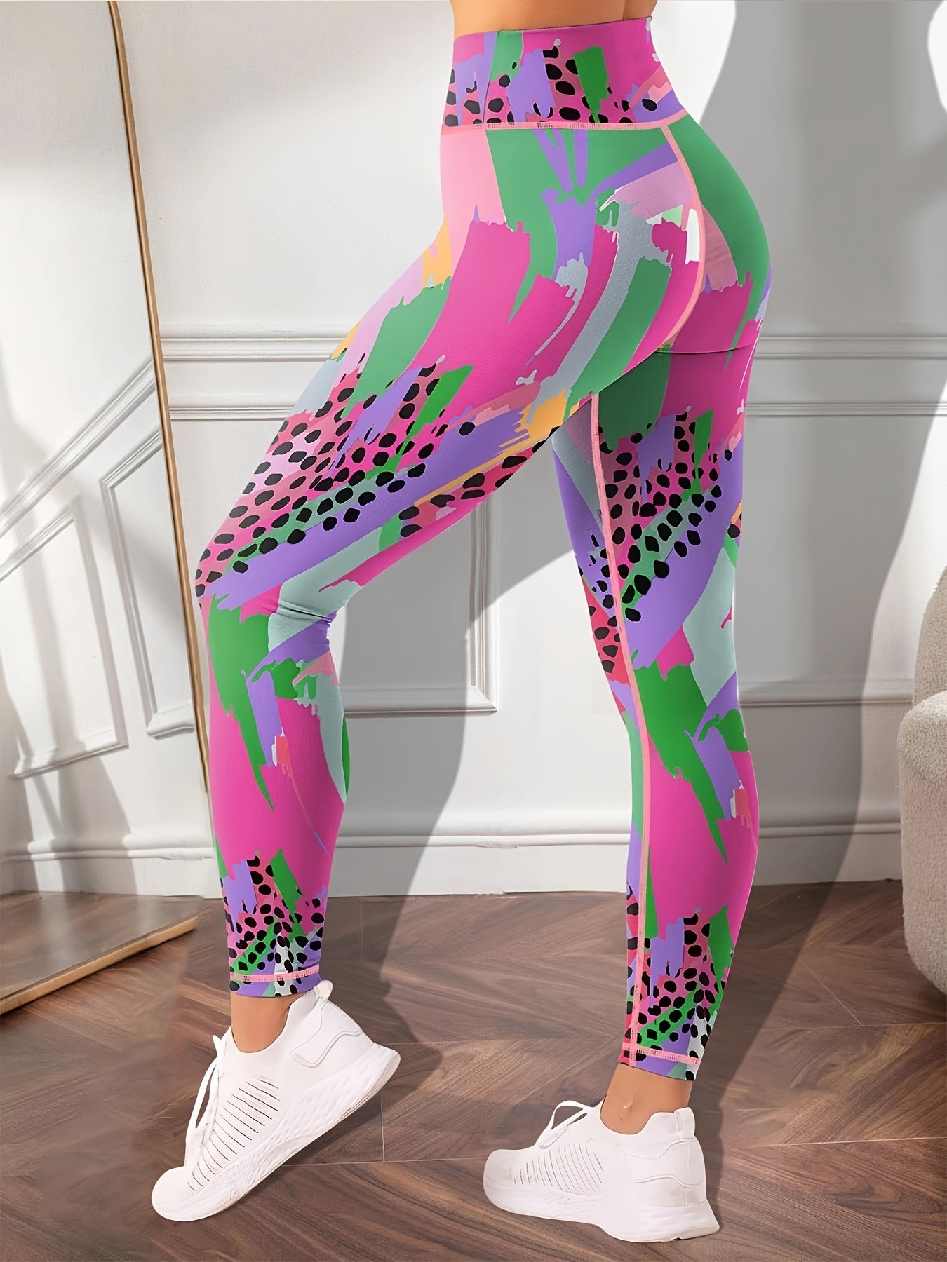 High-Quality Leopard Print Yoga Pants, Women's High Waist Tummy Control Stretchy Workout Leggings for Activewear