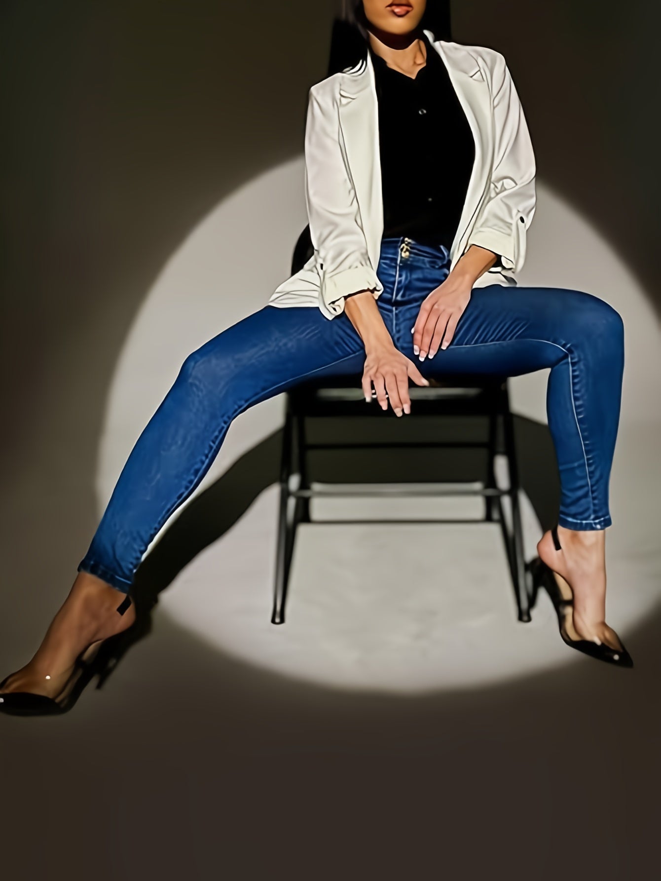 Women's High-Waist Skinny Jeans - Vintage Style, Stretch Denim with Butt Lift, Non-See-Through, All-Season Wear