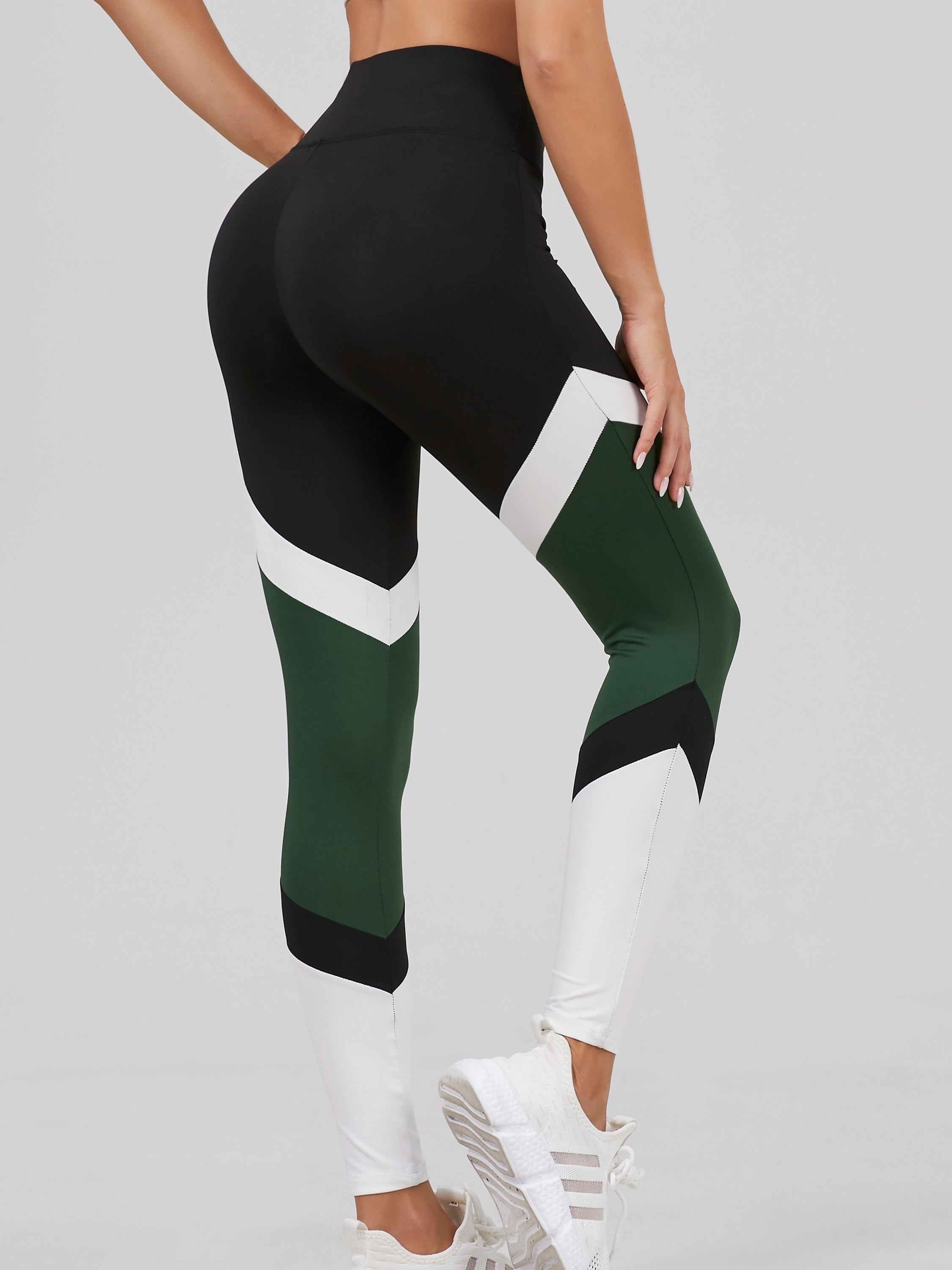 Women's High-Waist Yoga Leggings - Color Block, Stretchy & Breathable Activewear Pants for Running and Fitness