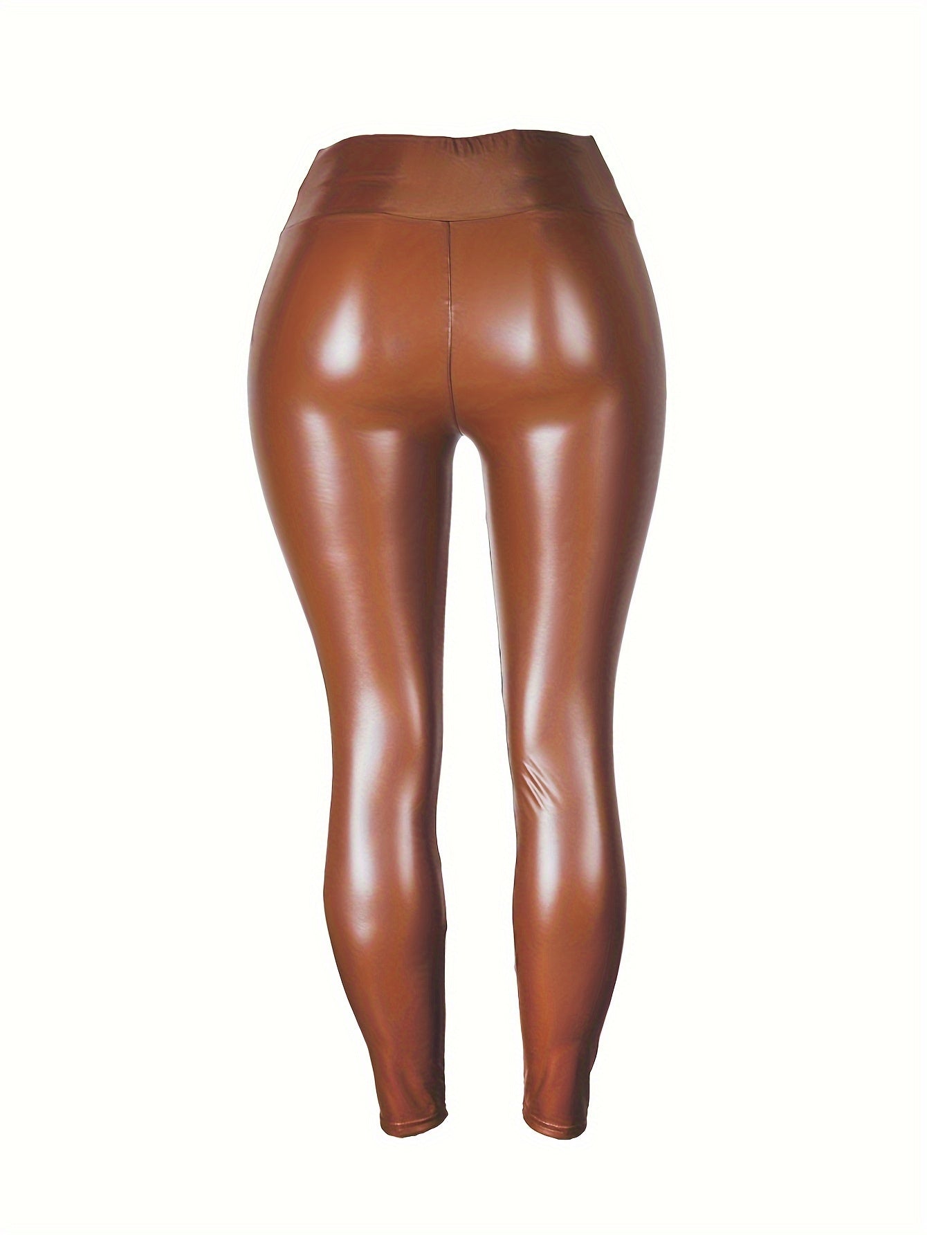 Plus-size PU Leather Pants Brown Sexy Tight Yoga Casual Leggings Women's High-waisted Pencil Pants Four Sides Super Elastic Hip Lift