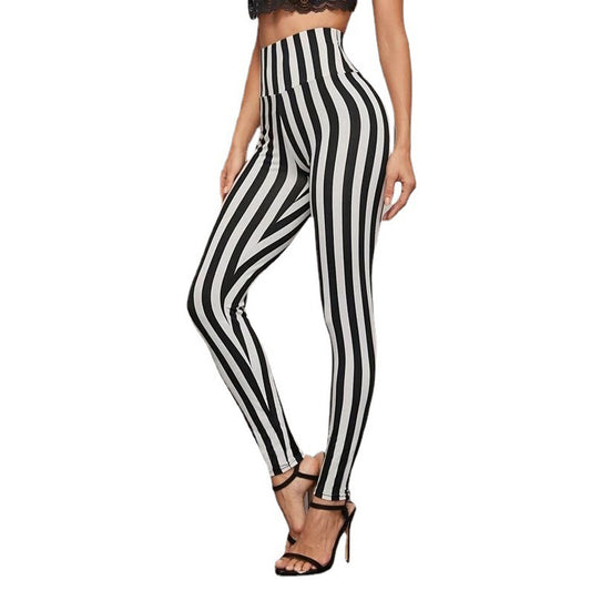 Vertical Stripes High Waist Leggings Cropped Skinny Pants-Aria Doejay