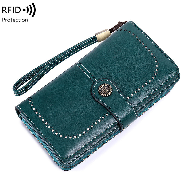 RFID Anti-magnetic Wallet Long Zipper Women's Large-capacity Handbag