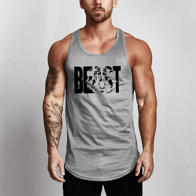 Fitness Men Shirt Slim Fit Vests Mesh Singlets Muscle Tops-Aria Doejay