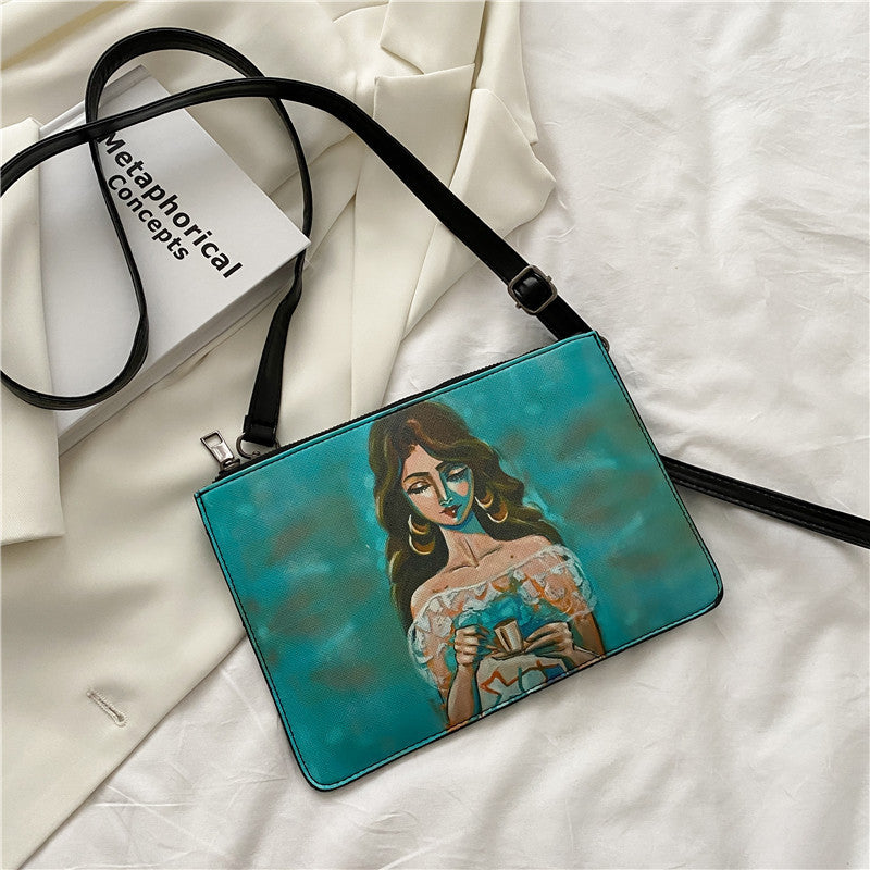 New Fashion Temperament Bag, Clutch Envelope Bag, Printed Shoulder Bag, Graffiti Stitching Diagonal Bag