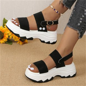 Casual Double-strap Sports Sandals Summer Fashion Solid Color Thick Bottom Buckle Fish Mouth Shoes Women-Aria Doejay