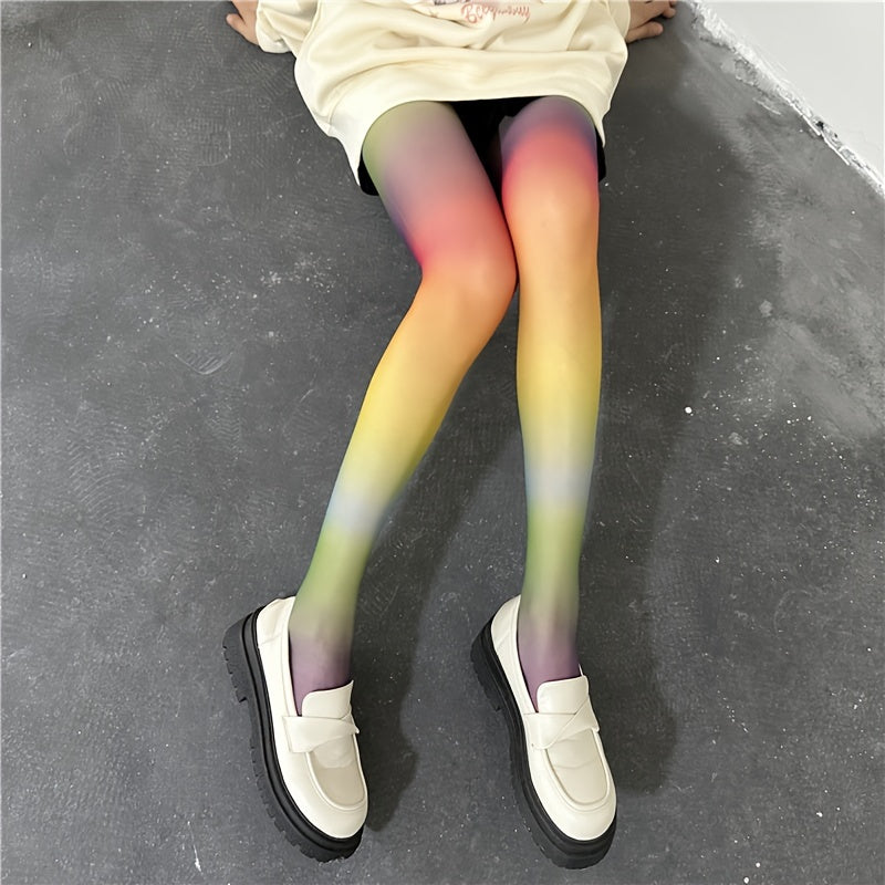 Vibrant Plus Size Rainbow Ombre Color Tights - Plus Size Sheers with Anti-Hook, Slim Fit, Stretchy, and Comfortable Design for Women - Perfect for Y2K Fashion Enthusiasts