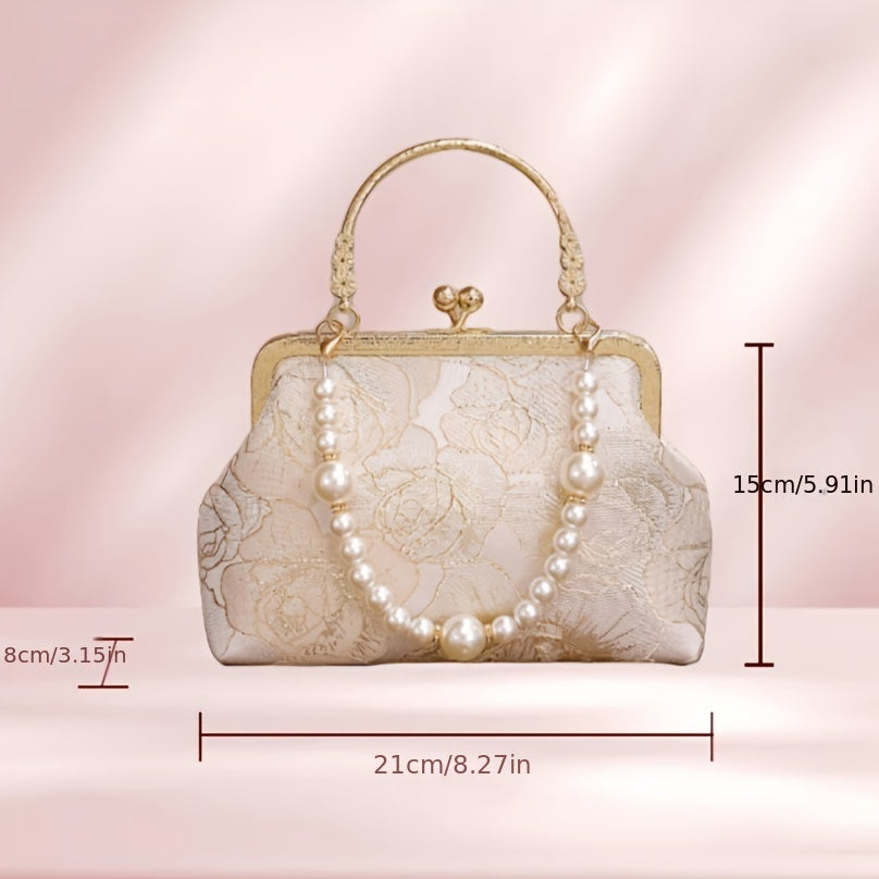 Elegant Floral Embroidered Crossbody Bag with Kiss Lock Closure - Chic Shoulder Handbag for Women, Polyester Lined