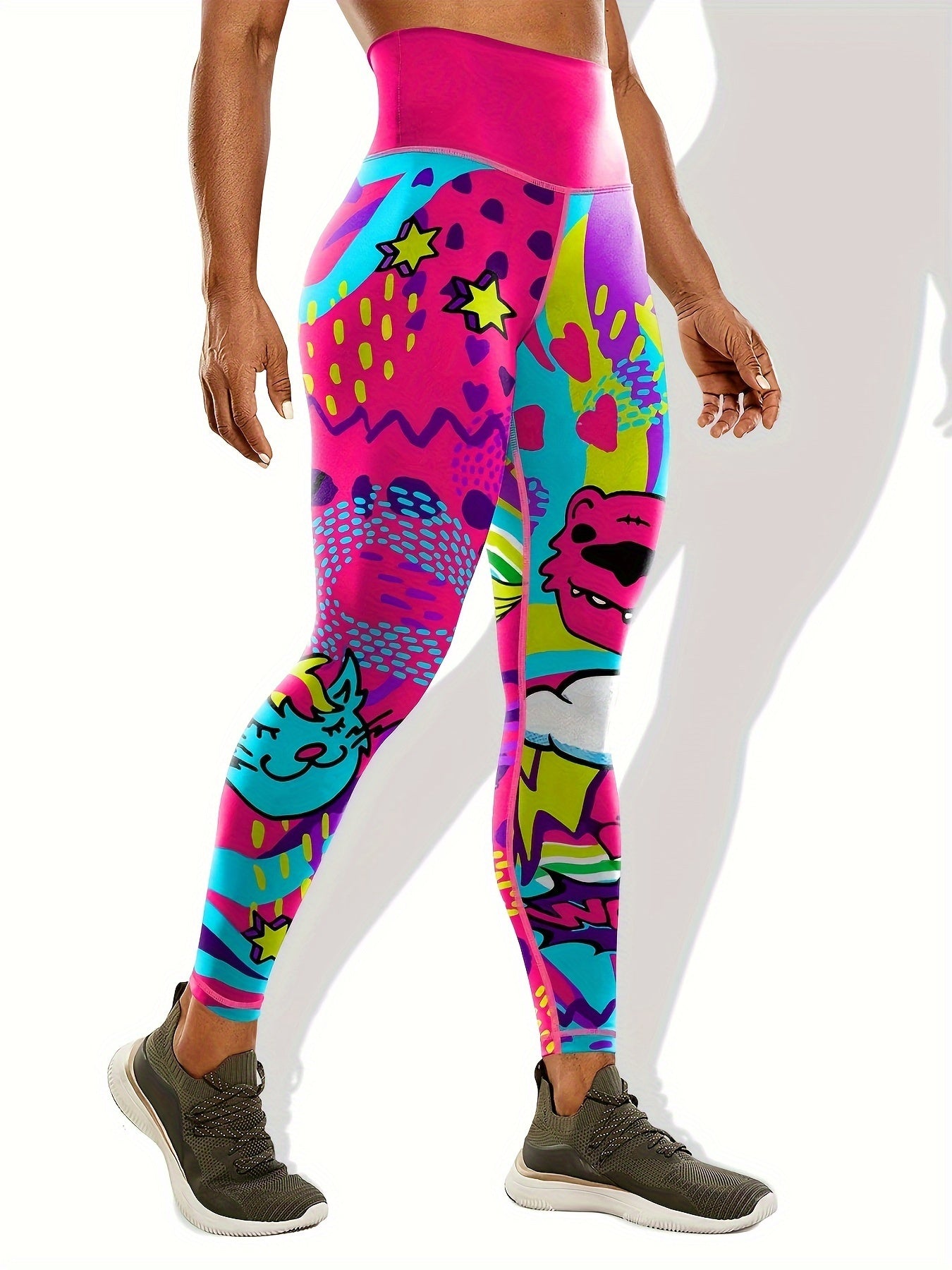 Stylish Graffiti Print Yoga Pants - Sculpting Butt Lifting, Flattering Tummy Control, Slimming Silhouette for High-Performance Fitness and Versatile Sports - Comfortable Womens Activewear for Workout and Beyond