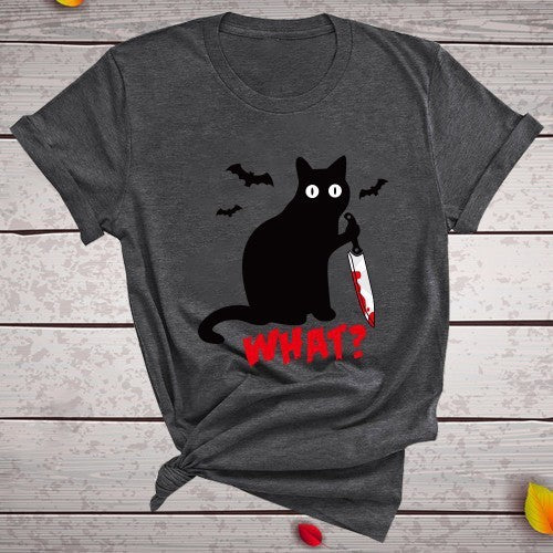 Halloween What Bloody Cat European And American Short-sleeved Female T-shirt