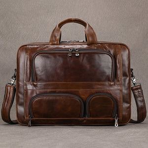 Men's Leather Briefcase Three-compartment Large Capacity Business Handheld Cowhide 17-inch Commuter Computer Bag