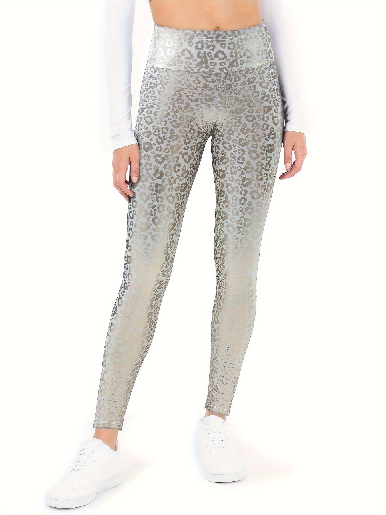 Plus Size Leopard Pattern Higi Waist Leggings, Casual Skinny Stretchy Leggings, Women's Plus Size Clothing