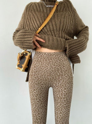 Nine Point Leopard Pattern Suede And Plush Leggings-Aria Doejay