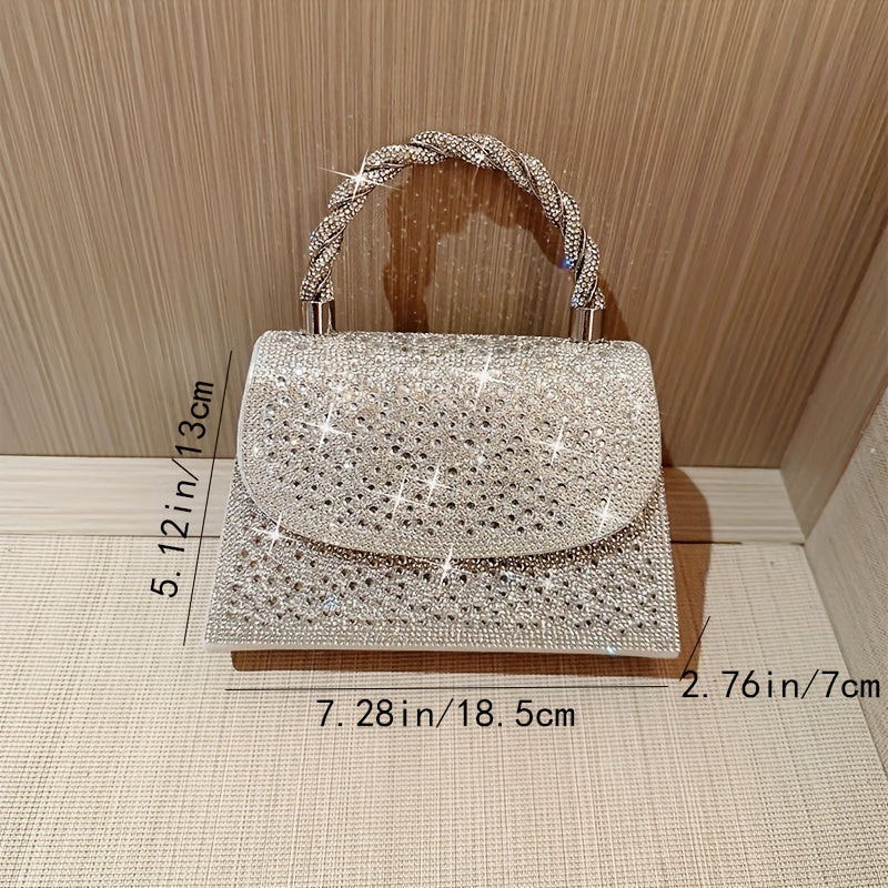 Shimmering Silver Waterfall Clutch: A Glamorous Evening Handbag with a Twist Top Handle