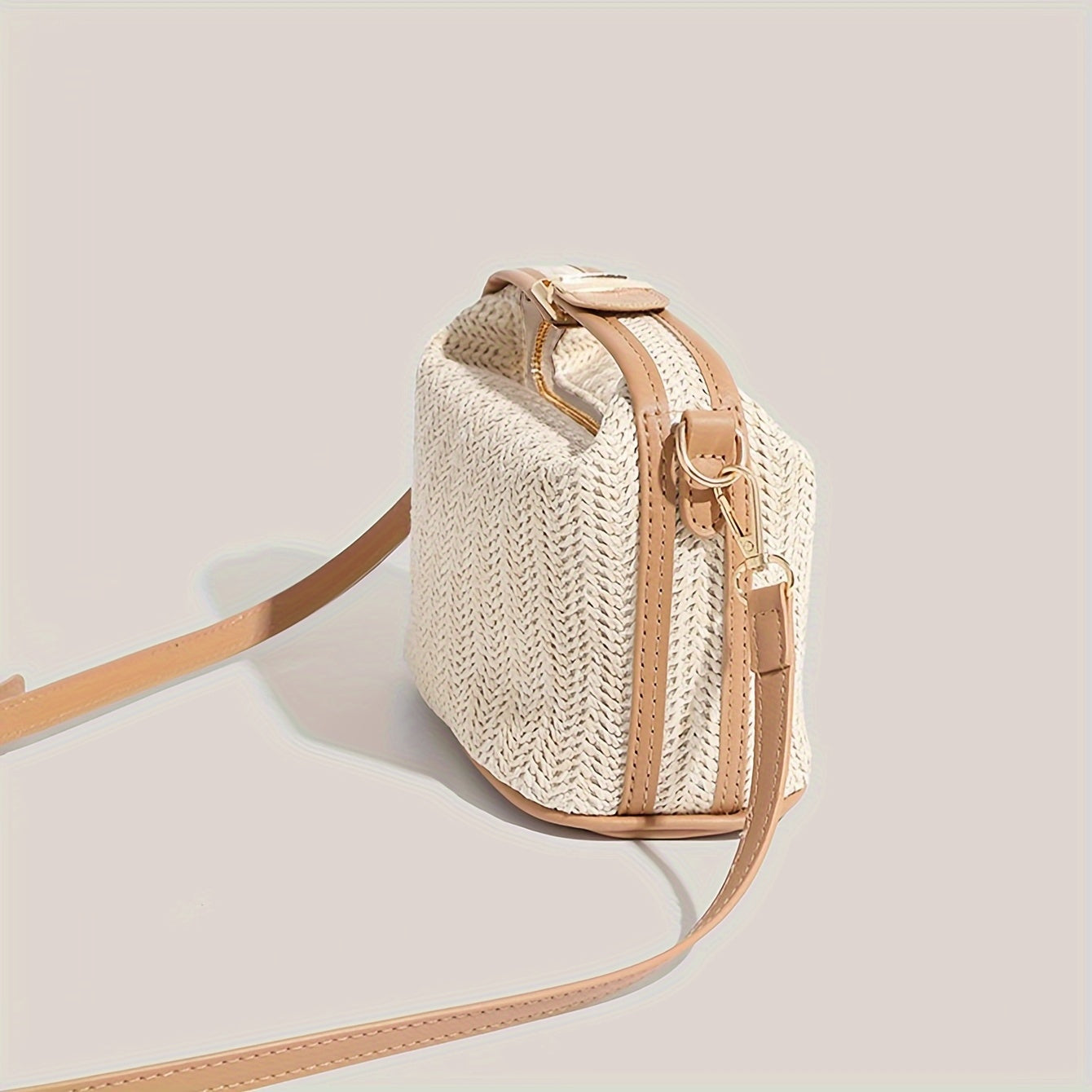 Chic Straw Woven Crossbody Bag for Women - Versatile Shoulder Handbag with Detachable Strap, Perfect for Beach Vacations & Casual Outings, Ivory