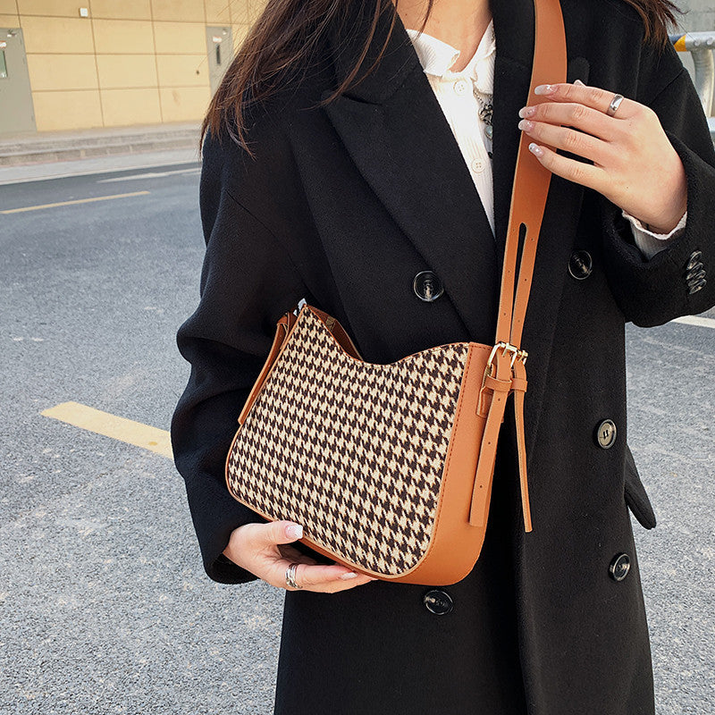 Fashion Leather Women's Check Crossbody Bag