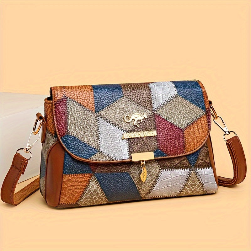 Festive 2024 Women's PU Shoulder Bag with Geometric Patterns and Magnetic Closure