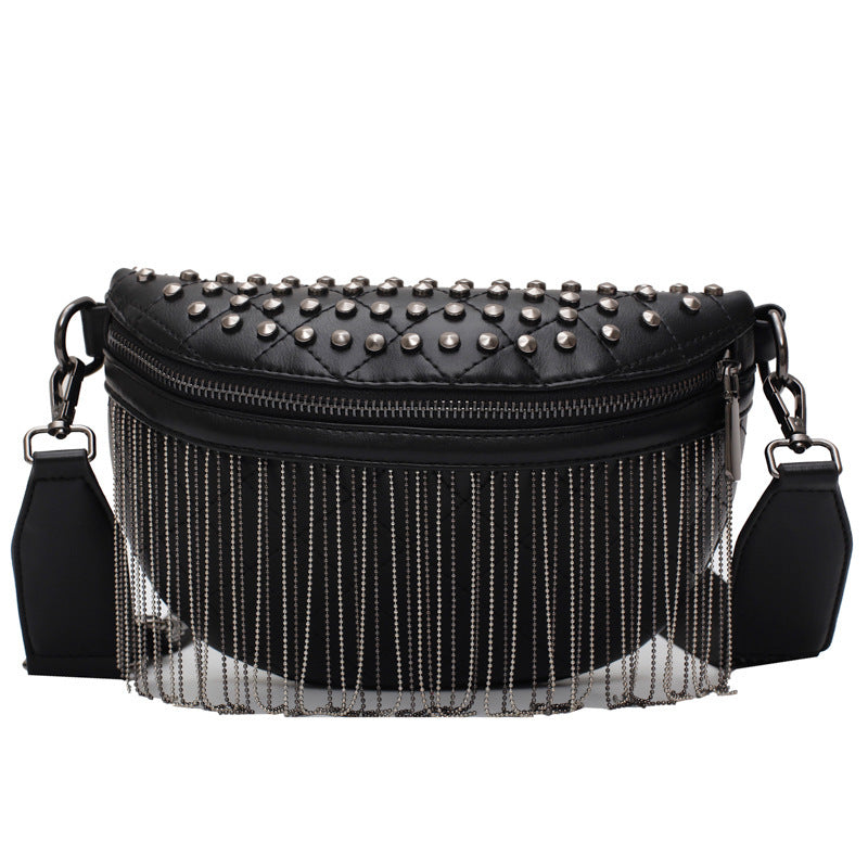 Fashion Solid Color Rivet Tassel Chest Bag