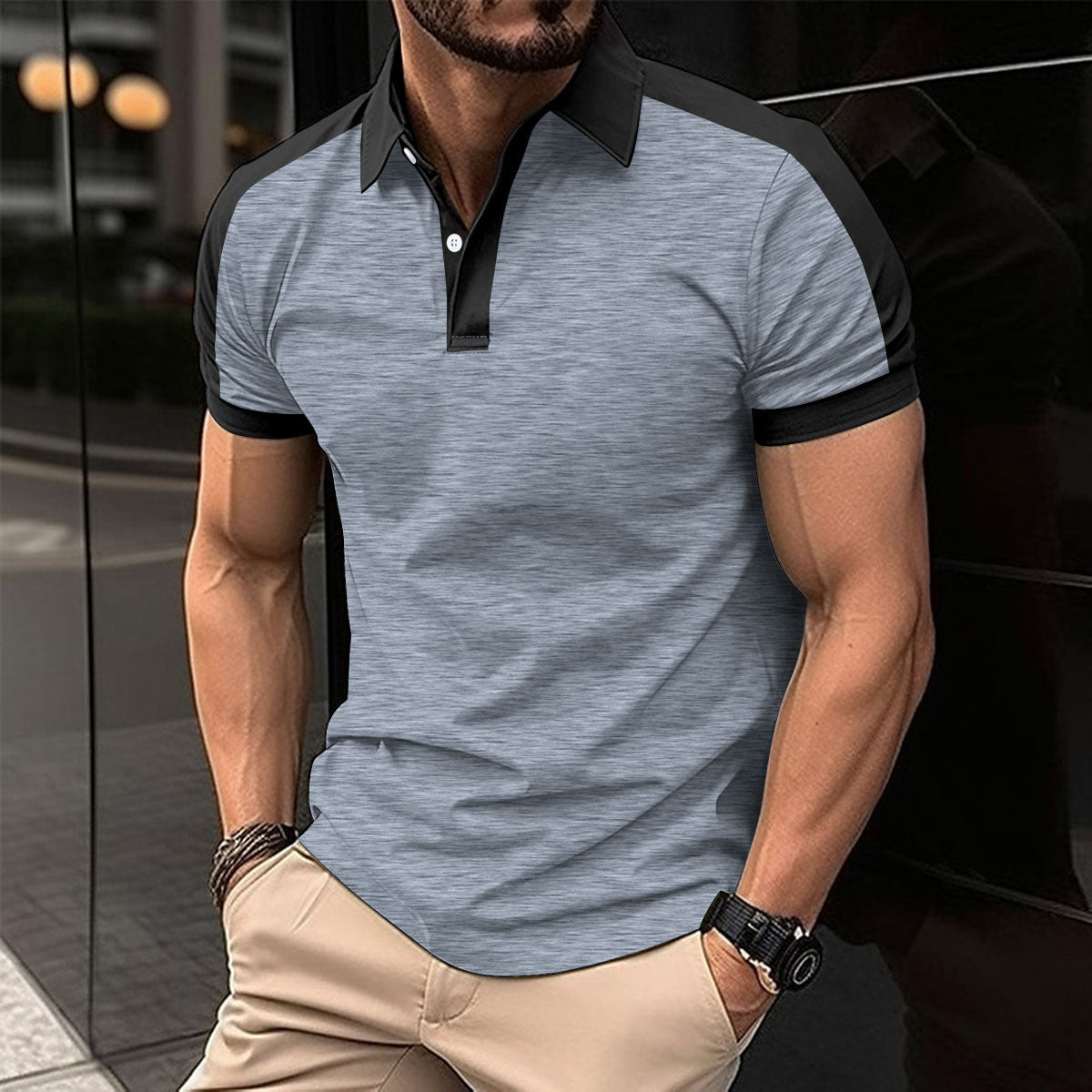 Men's Business Casual Raglan Short-sleeved Polo Shirt-Aria Doejay