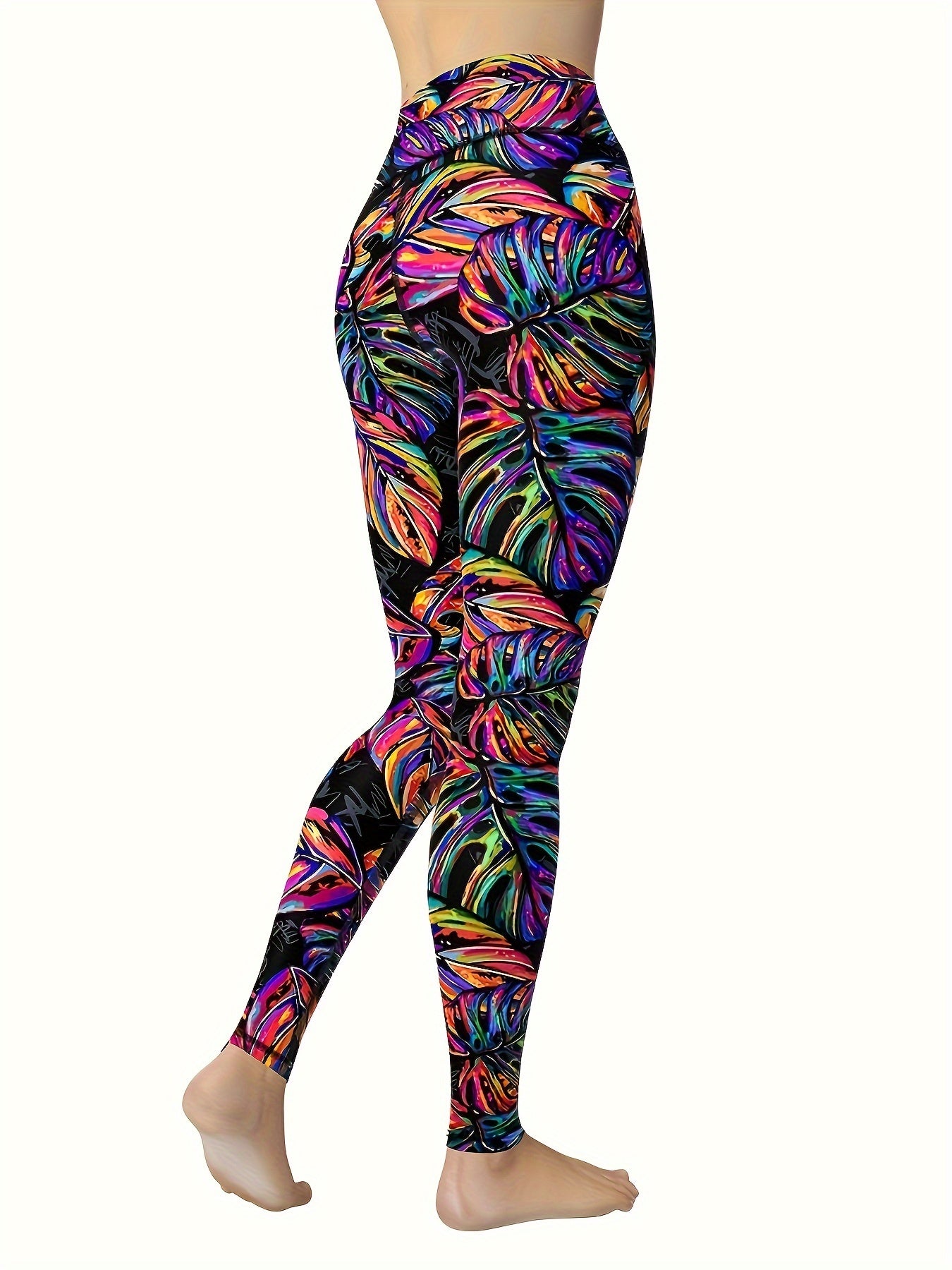 Colorful Leaf Printed Women's Yoga Pants