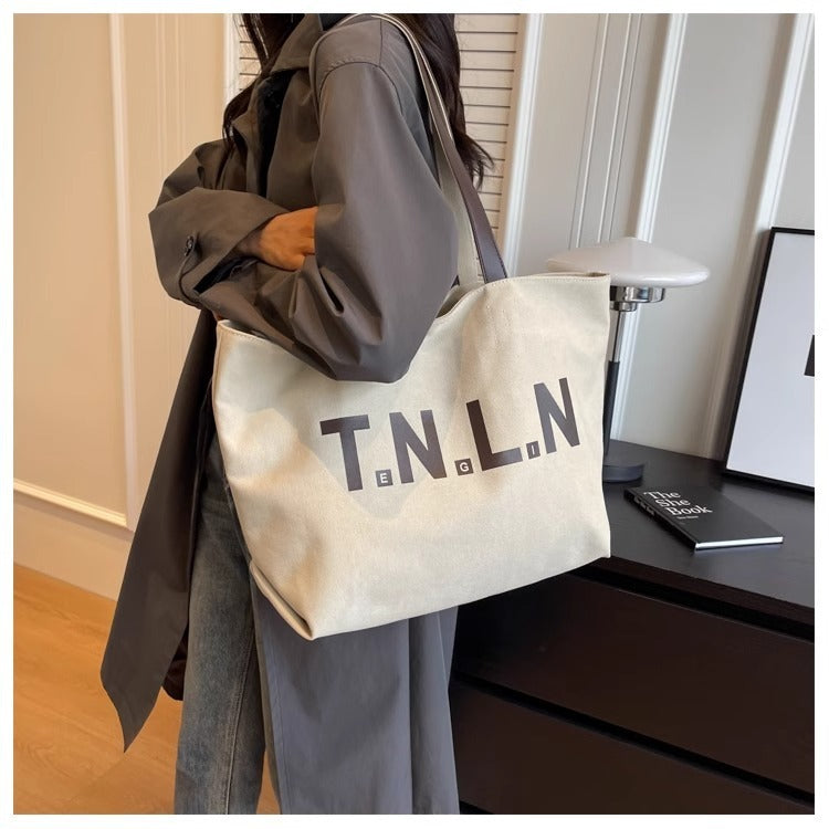 Letter Printed Totes Fashion Large Capacity Canvas Bags For Women All-match Handbag Commuting Shoulder Bag For College Students