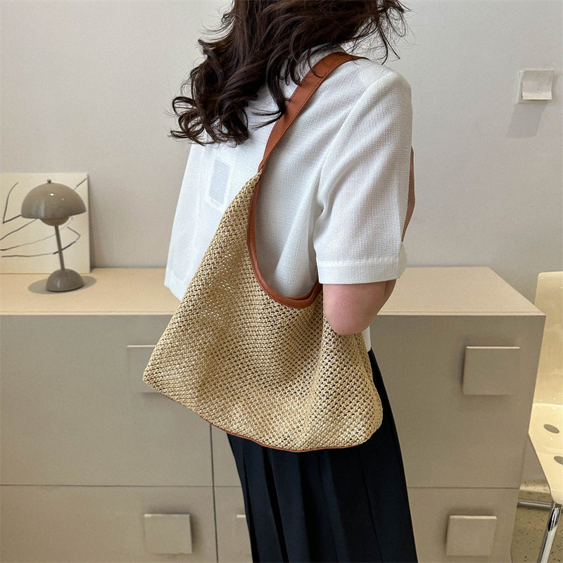 Large Capacity One Shoulder New High Texture Casual Straw Bag