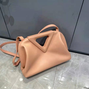 New Inverted Triangle Leather Female Bag Clip Candy Color Cloud Bag Messenger Bag Shoulder Bag Handbag Clutch Bag