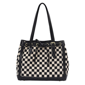 Contrast Color Tote Bag With Checkerboard