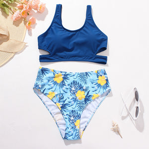 Ladies High Waist Solid Color Printed Swimsuit-Aria Doejay