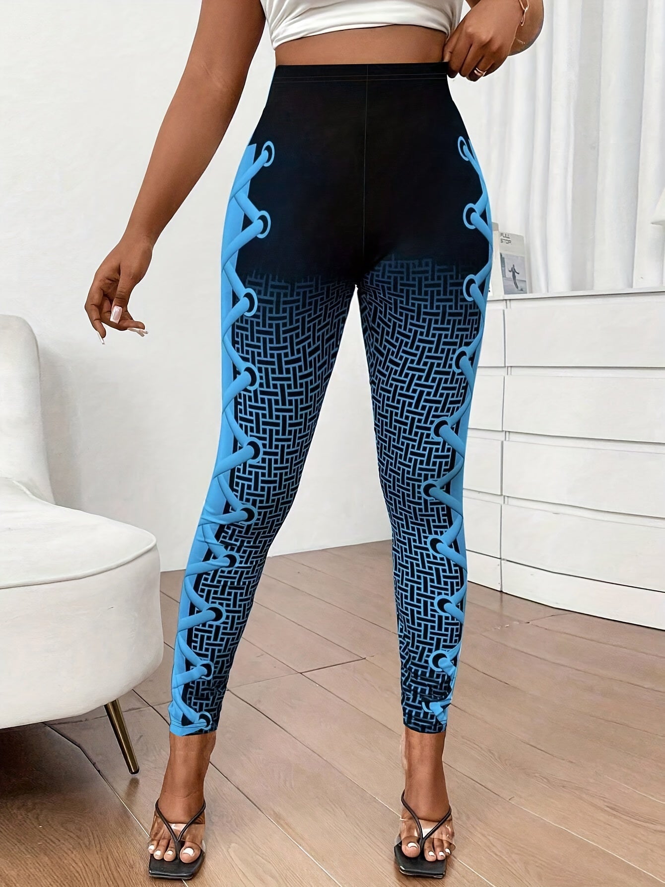 Stylish Geo Print Skinny Leggings - High Waist, Stretchy, Gradient Color, Every Day Wear, Comfortable, Fashionable Women's Clothing