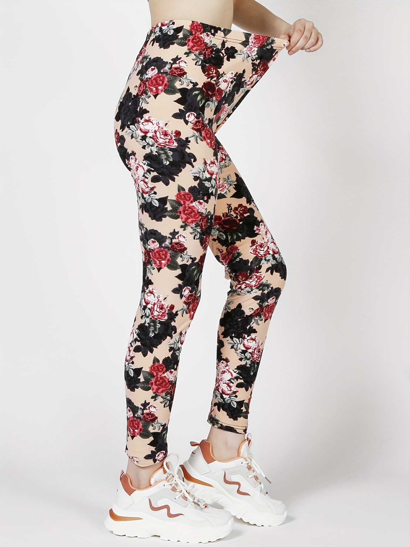 Floral Print Skinny Leggings, Casual Every Day Stretchy Leggings, Women's Clothing