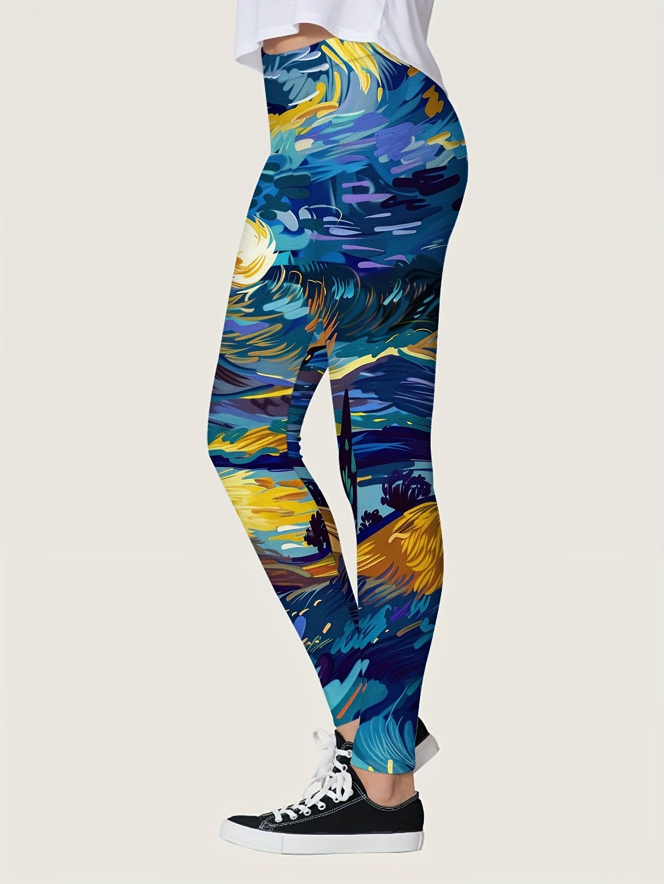 Vibrant Allover Print High Waist Leggings - Stretchy, Comfortable, Everyday Wear for Women - Casual, Fashionable, and Soft Clothing