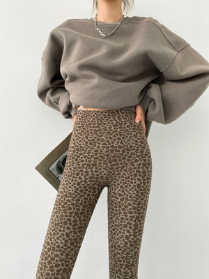 Nine Point Leopard Pattern Suede And Plush Leggings-Aria Doejay