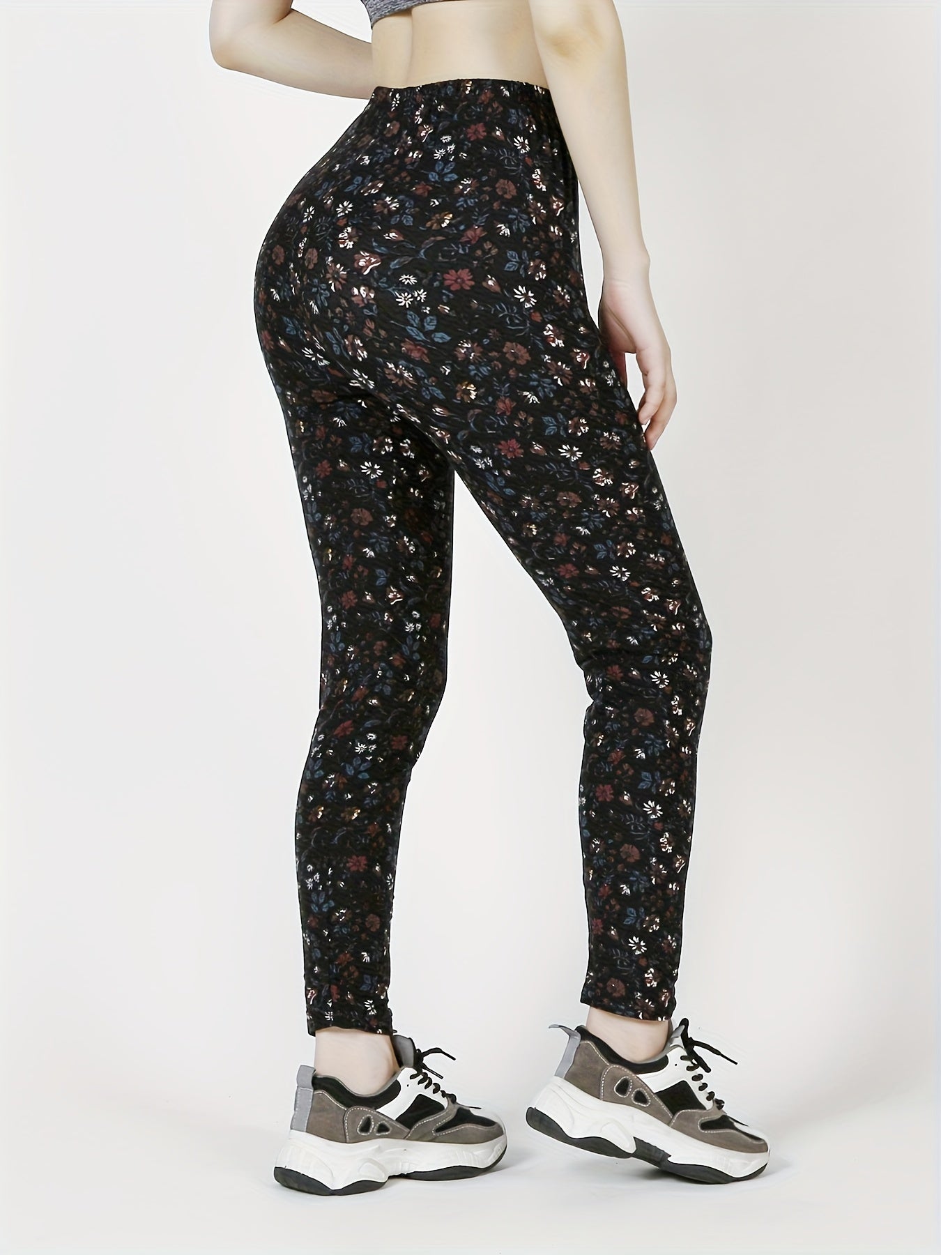 Floral Print Skinny Leggings, Casual Every Day Stretchy Leggings, Women's Clothing