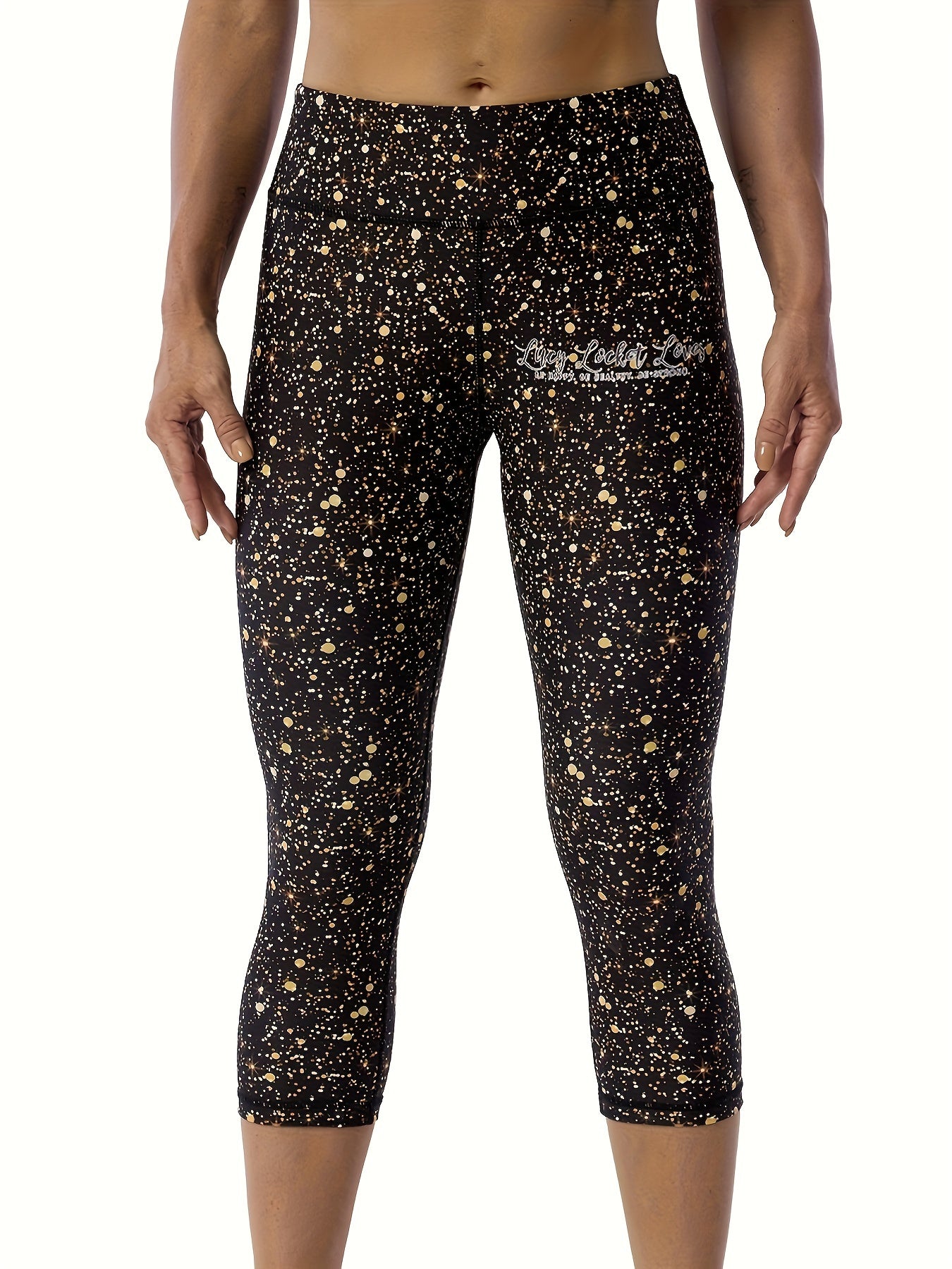 Seven Quarter Pants Yoga Women's Sports Leggings Printed Leggings Cinching And Lifting Buttocks Basic Style Gold Dust 1-1