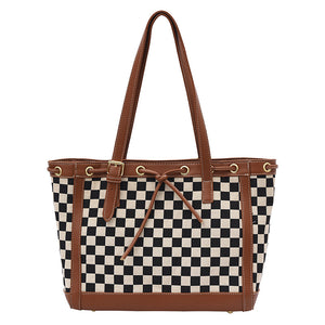 Contrast Color Tote Bag With Checkerboard