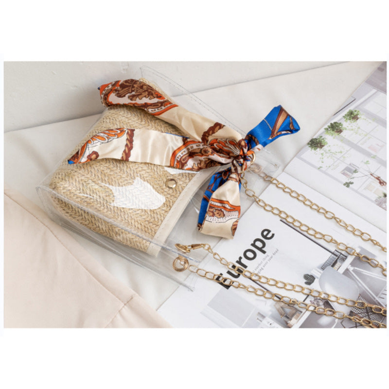 Jelly Bag Transparent Shoulder Bag Straw Woven