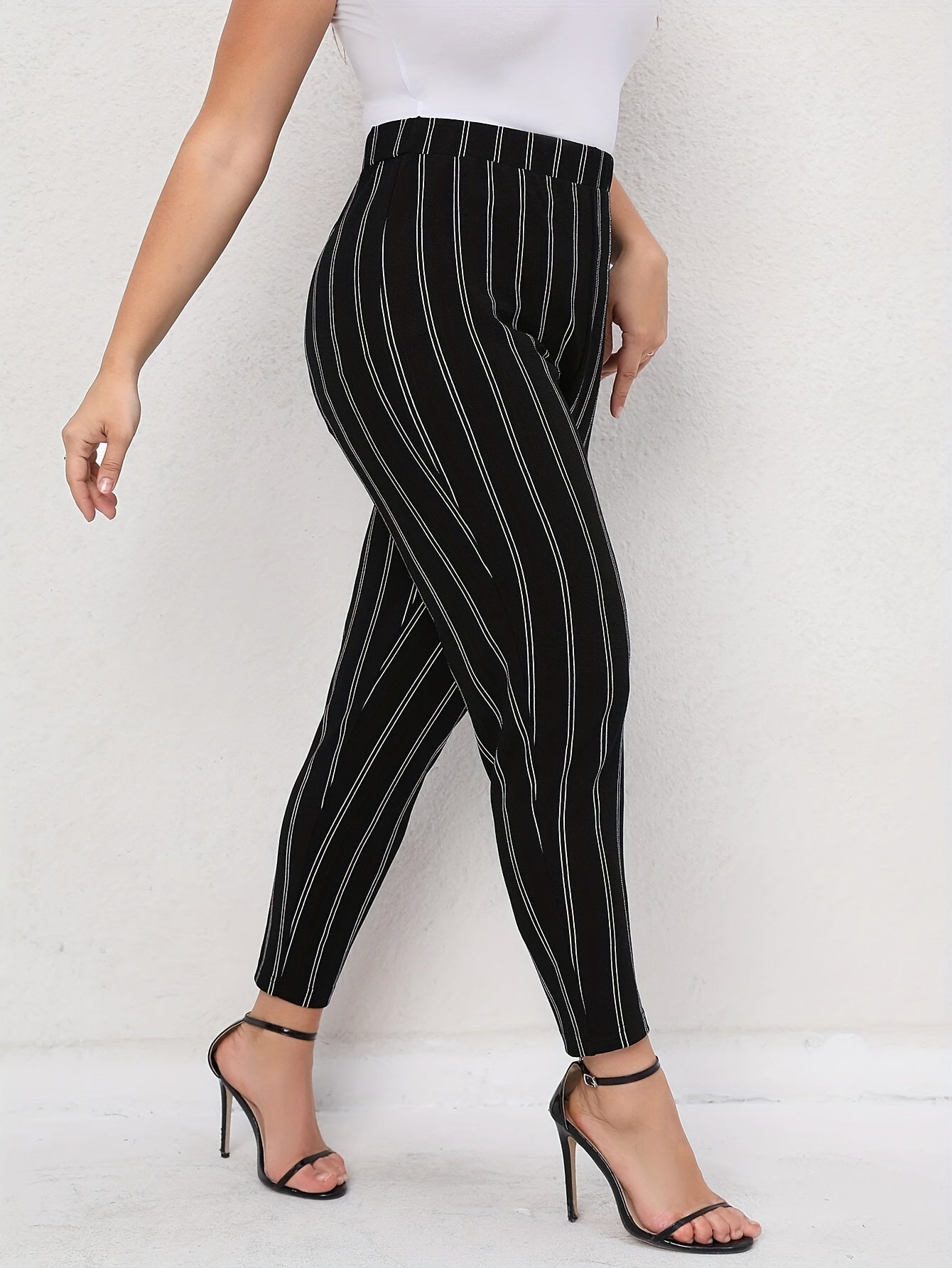 Plus Size Striped Leggings Bottom Pants Casual Sports Yoga Pants Women's Bottoms