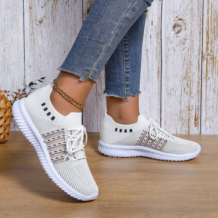 Women's Fashion Casual Flyknit Wedge Lace-up Mesh Shoes