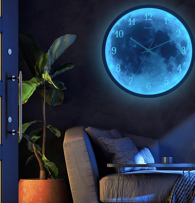 12-inch Wall Clock For Home Decoration Blue Moon Sound Control Luminous Simple Modern Mute Home Gothic Room Decor-Aria Doejay