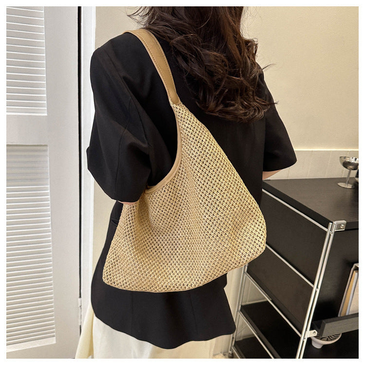 Large Capacity One Shoulder New High Texture Casual Straw Bag