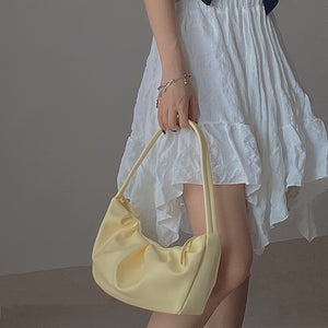 Light Yellow Pleated Bag, Soft Underarm Bag, Shoulder Bag