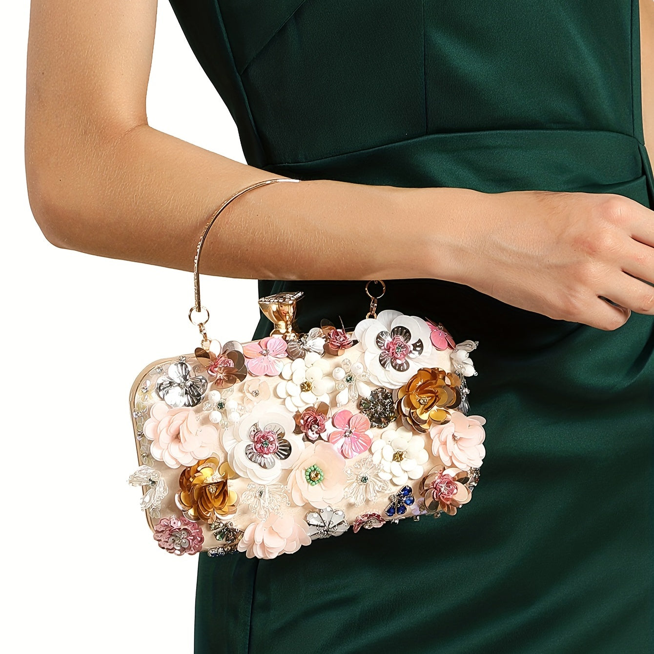 Small 7.87"x4.33"x1.77" Elegant Rhinestone Clutch Bag, Exquisite Mini Flower Decor Evening Bag for Women's Party, Dinner, Carnaval